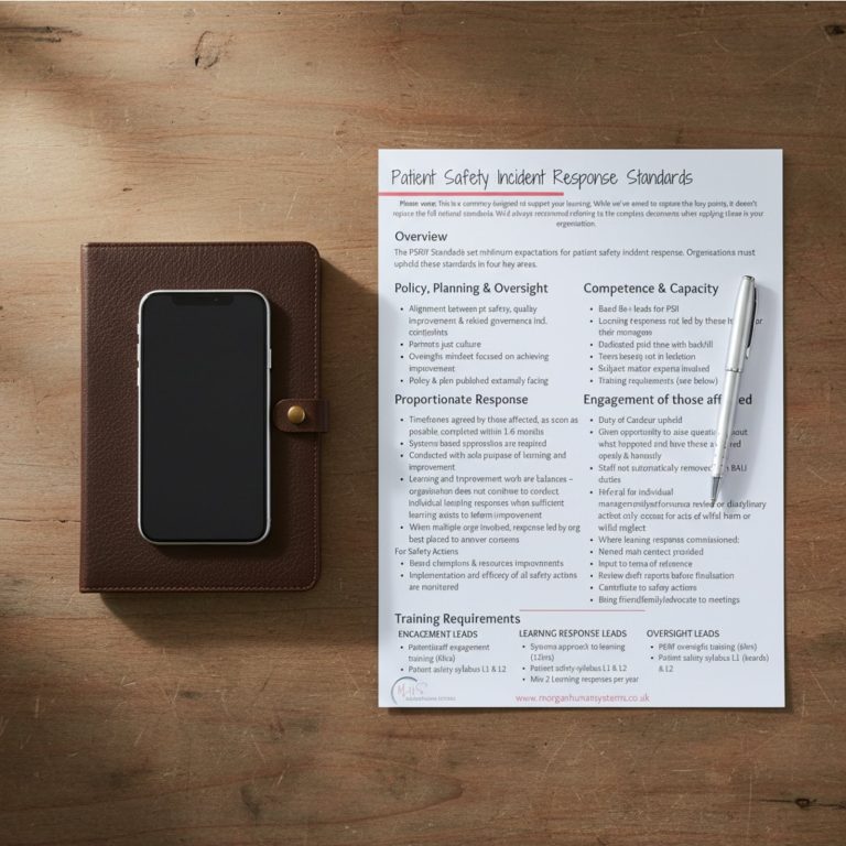 Patient Safety Response Standards – our 1 page summary